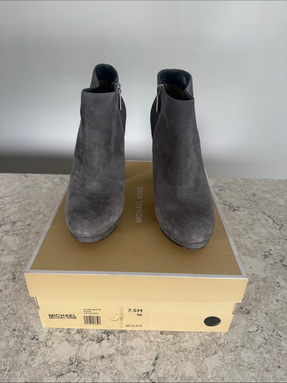 Michael Kors Dark Slate Suede Ankle Booties 7.5